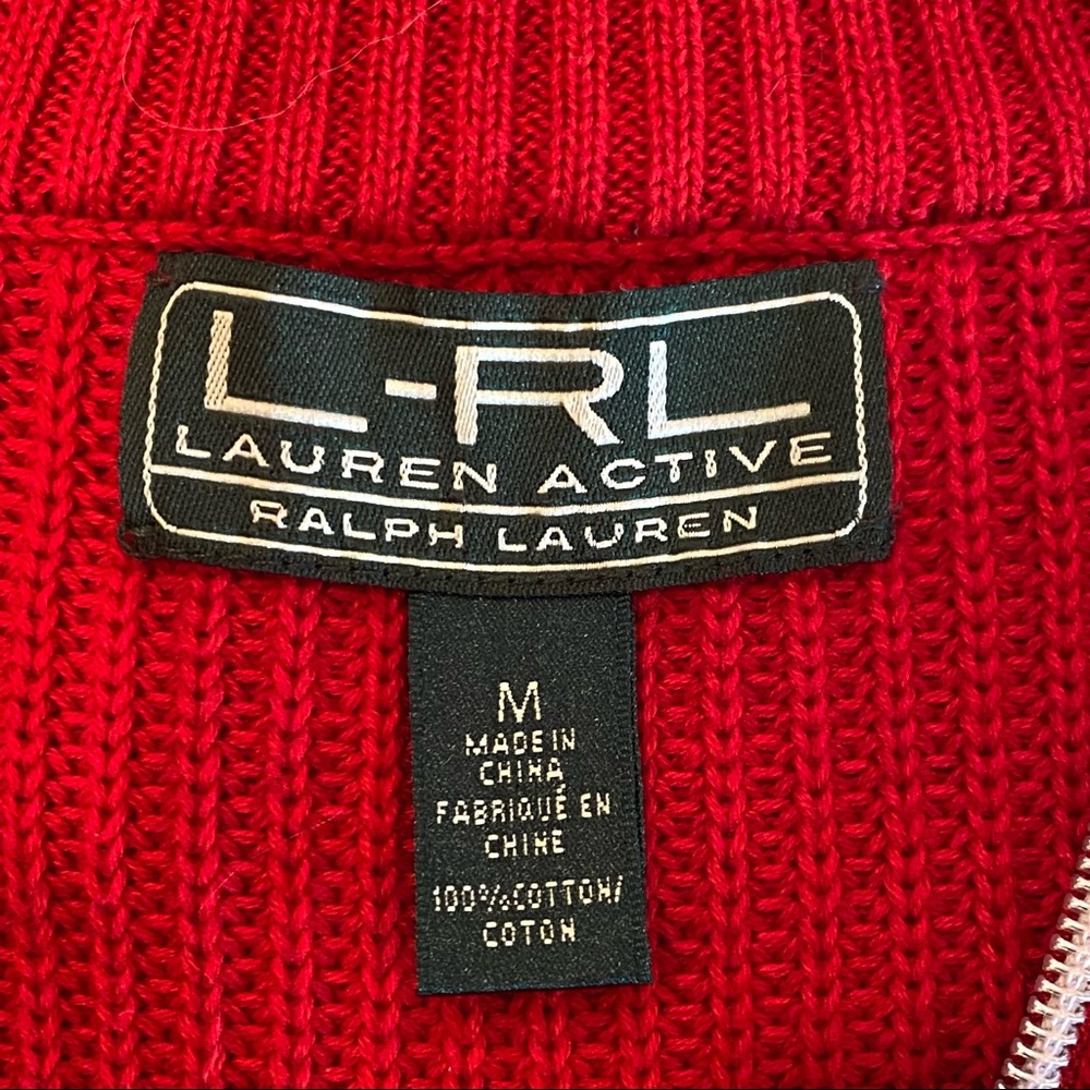 Lauren Ralph Lauren Red and Black Half-Zip V-Neck Sweater - Picture 7 of 8